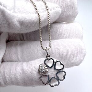 .925 Sterling Silver Heart Wreath Necklace with Cz Accents